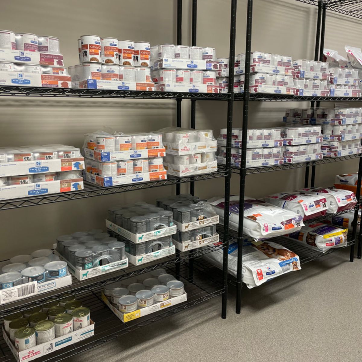 a shelf filled with lots of different types of food